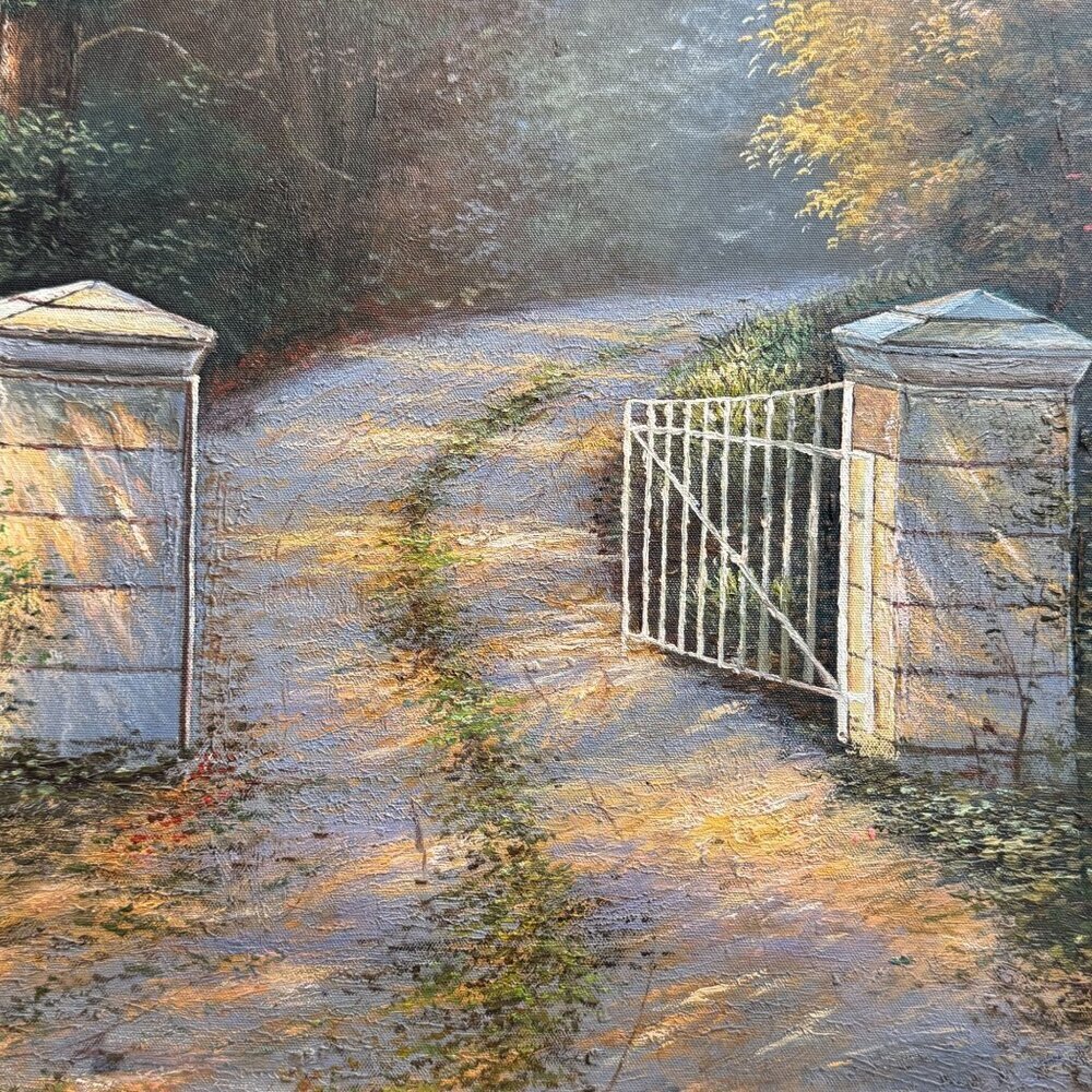 Acrylic Painting Inspired by Thomas Kinkade's The Autumn Gate Canvas 28" x 24" - Picture 10 of 16